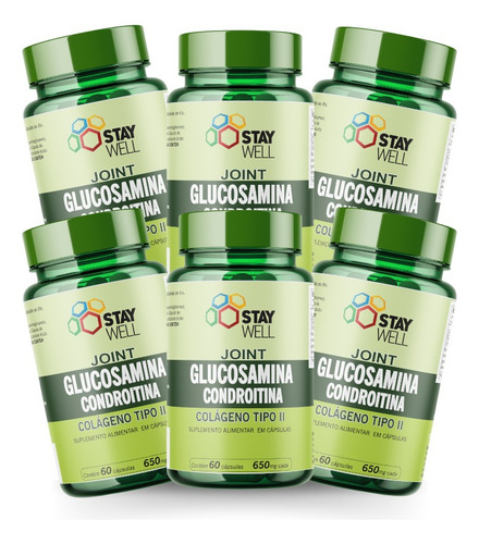 6 Potes Stay Well Premium Joint Com Glucosamina 60 Cápsulas