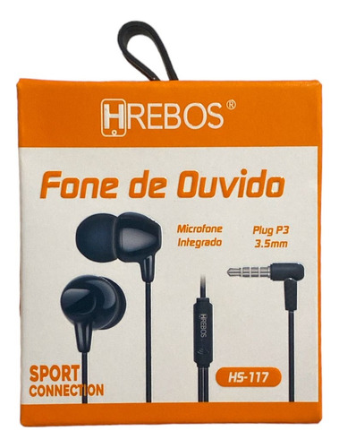 10 Fone Ouvido Hrebos P3/p2 Microfone Sport Conection Atacad Cor Preto