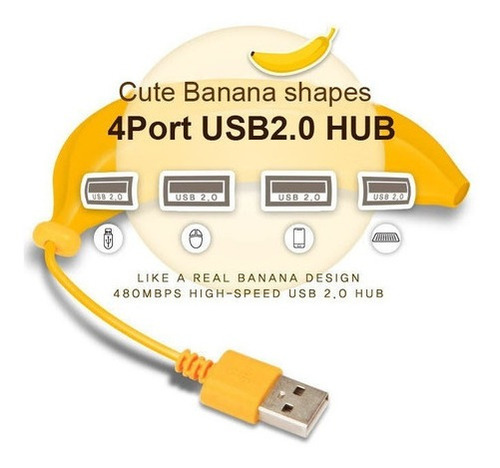 Imagen 3 de 6 de Hub Otg Smart 4 Ptos. Banana Para Celulares | Pc | Notebook