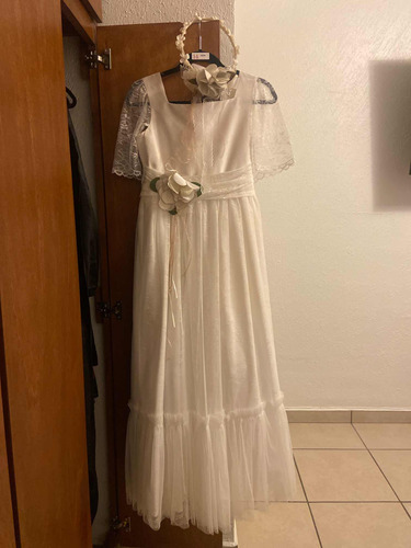 Vestido De Primera Comunión Talla 14 Tocado Y Guantes