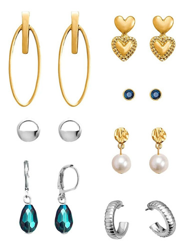 Hermosos Aretes Ésika X 7 Pares Baño Oro 24k Y Plata