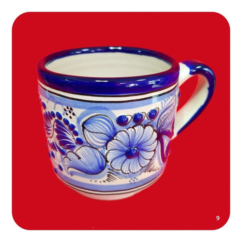 Imagen 5 de 10 de Set 6 Tazas De Talavera Poblana Azul Tradicional 300ml Tz