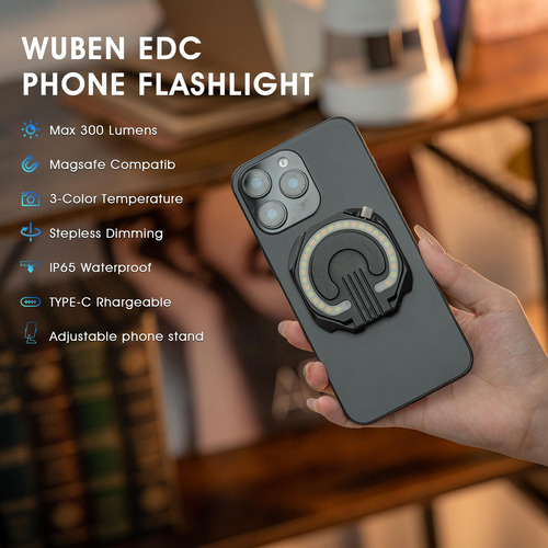 Luz De Telefone Led Recarregável Selfie Light Wuben E1 Preta