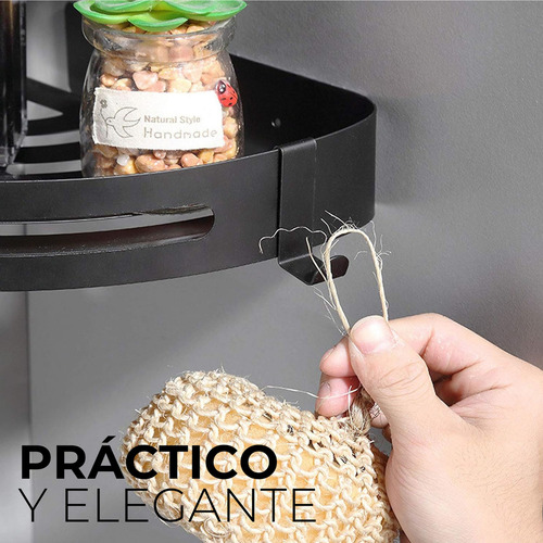 Juego De 2 Organizadores Para Ducha Triangulares Esquineros Metálicos Con Gancho Fasilyt Color Negro