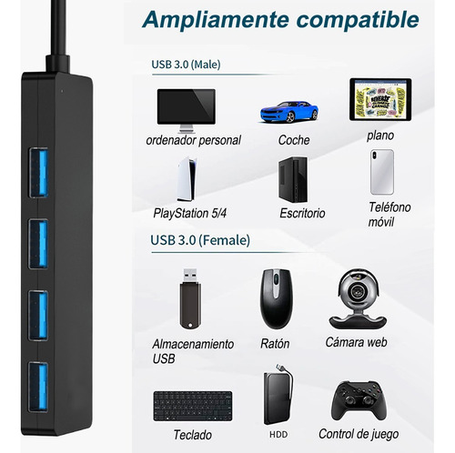 Conector MĂșltiple Usb 3.0 De 4 Puertos Gomita Dn208