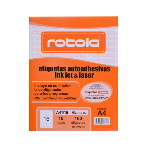 Etiquetas Rotola Inkjet & Láser A41/16 - 160 Unidades - Mos