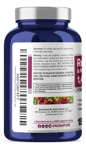 Suplemento Nusapure De Resveratrol Y Polifenol 1450 Mg 180 C