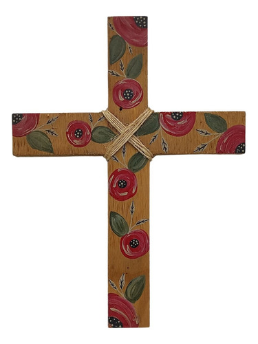 Cruz De Madera Grande 37cm Pintada A Mano La Tienda De María