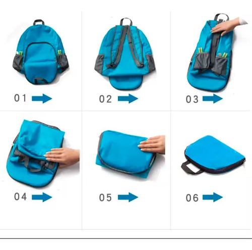 Mochila Bolso Plegable Viaje Liviana Impermeable Reforzada Negro Liso