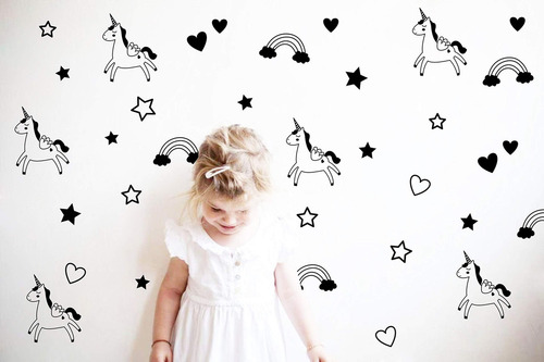 Calcomanía De Pared Con Diseño De Unicornio Y Estrellas De A