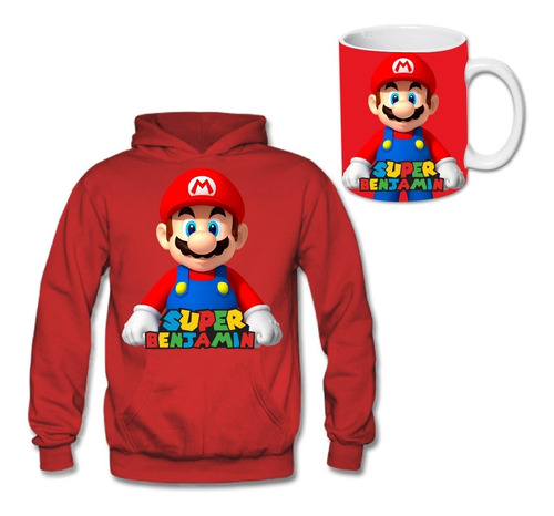 Conjunto Poleron + Tazón Super Mario Bros Personalizado