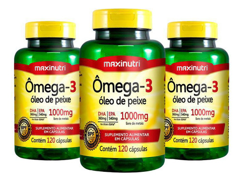 Kit 03 Ômega 3 Óleo De Peixe 120 Cáps 1000mg Maxinutri