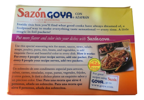 Sazón Goya Con Azafrán 40g Contiene 8 Sobres Para Paella