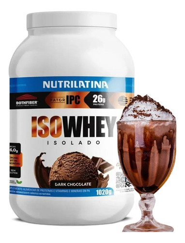 Suplemento em pó Iso Whey Protein Isolado Nutrilatina pote 1020g Sabor Dark Chocolate