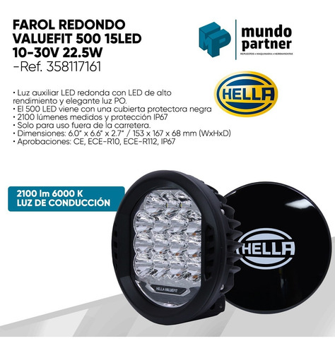 Farol Hella Valuefit 500 Redondo 15led 10-30v 22.5w