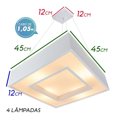 Lustre Pendente Quadrado Branco / Preto 45x45 4 E27 St4541 110V/220V (Bivolt)