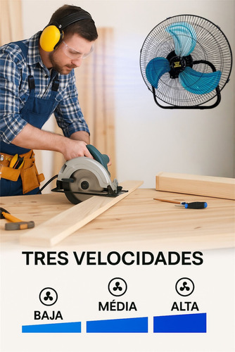 Ventilador 18 Pedestal 3 En 1 Potente Turbo Silencioso 45 Cm 60 Hz Negro Azul Metalico Aluminio 3