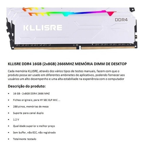 Imagem 4 de 4 de Memória Kllisre Ddr4 2x8gb 2666 Mhz