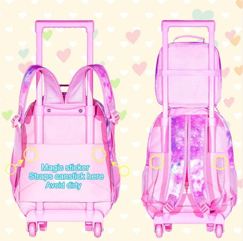 Conjunto De 3 Mochilas, Mochila Con Ruedas Para Niñas Fiusha/ Morado Sirena