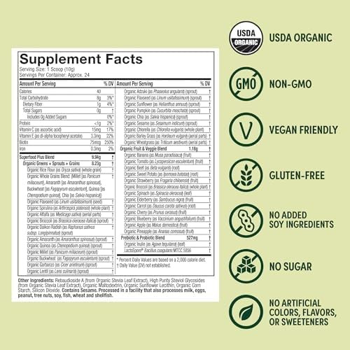 Polvo Organico Greens Purely Inspired Suplemento 24 Serv