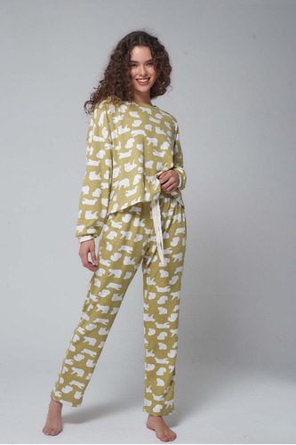 Pantalón De Pijama Bear Invierno Estampado Mujer Luz De Mar