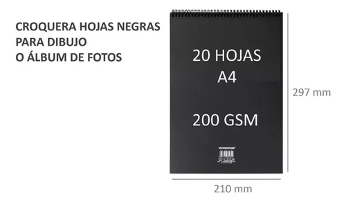 Croquera Hojas Negras A4 210x297 Dibujo Album Fotos 200gsm