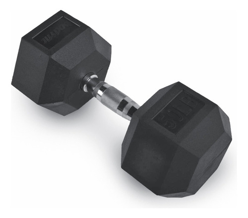 Mancuerna Hexagonal 50 Lb Black Rubber Hex Dumbbell -1 Pza Color Cromo y Negro