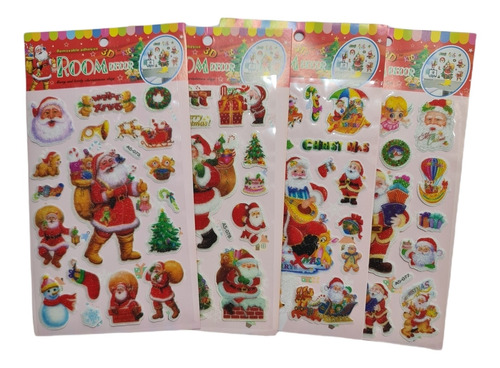 Stickers Autoadhesivos Navideños Infantiles X 4 Blister