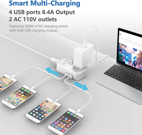 Convertidor De Voltaje Focal, 220 A 110, Con 4 Puertos Usb