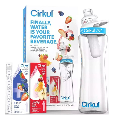 Garrafa de água Cirkul de 22 onças com 4 cartuchos de sabor