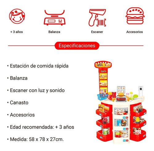 Juego Cocina Niños, Comida Rápida, Luz, Sonido Y Accesorios
