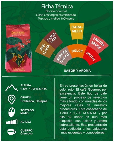 Cafe, Biocafe Gourmet, Organico Certificado ,tostado Molido