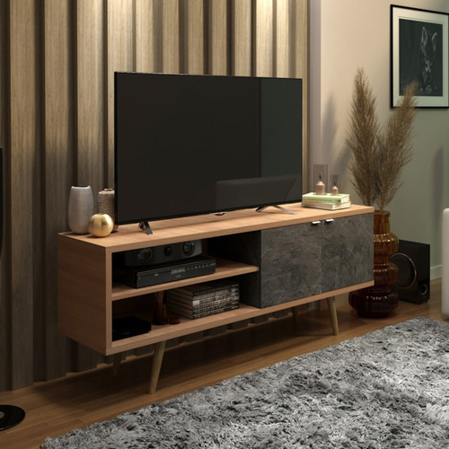 Rack Para Tv 55 Pol 160 Cm 2 Portas R1482 Amendoa Marmore