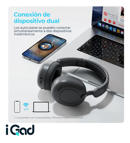 Audífonos Bluetooth 5.3 Igad Hi-res Inalámbricos Diadema Cancelación De Ruido Con Micrófono Y Cable Tipo C Negro
