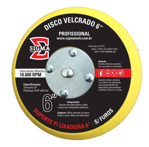 Imagem 1 de 1 de Disco/prato Com Velcro P Lixadeira Politriz 6 Pol Sem Furos
