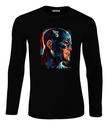 Camiseta Manga Larga Capitán América Avengers Hombre Lbo