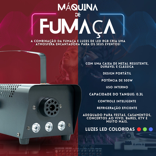 Máquina De Fumaça 3 Leds Rgb 110v Controle Sem Fio Eventos