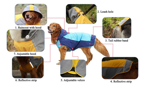 Chubasquero Grande Para Perros Con Capucha Ajustable (azul,