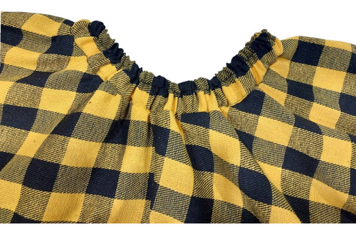 Fantasia Saia Junina Xadrez Godê - Com Renda + Gravata Xadrez Amarelo E Preto Renda Preta Cintura 70cm Ate 100cm