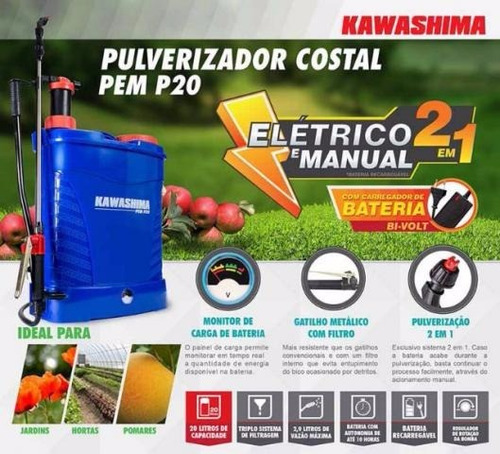 Pulverizador Costal Bateria E Manual Kawashima 20l Pemp20