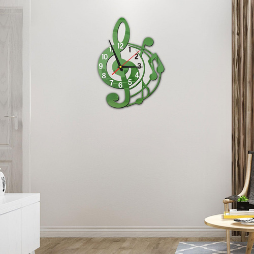 Reloj De Pared Silent Sweet Musical Diseño Verde