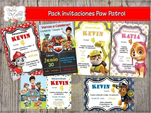 comprar Tarjeta Invitacion Imprimible Editable  Paw Patrol