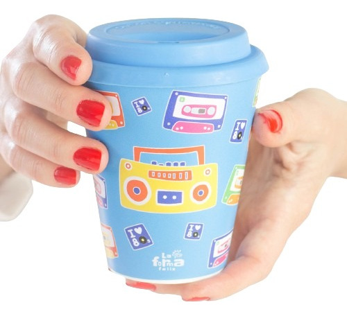 Vaso Mug Plástico Térmico Café Tapa Silicona Cassette
