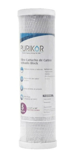 Filtro Cartucho De Carbón Act Block Purikor 2.5x10 5 Micras