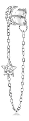 Arete De Plata 925 Zirconias Luna Cadena Unitalla Mujer
