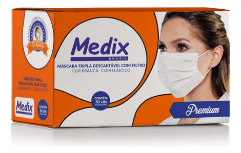 Máscara Cirúrgica Descartável Medix - Branca - 50 Unidades