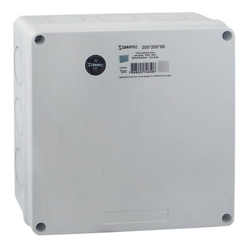 Caixa De Passagem 200x200x80 12furos Lateral Destacável 41mm Cor Cinza