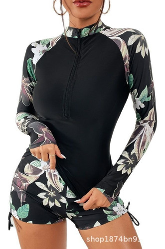 Traje De Baño De Manga Larga Estampado Surf Wear [u]