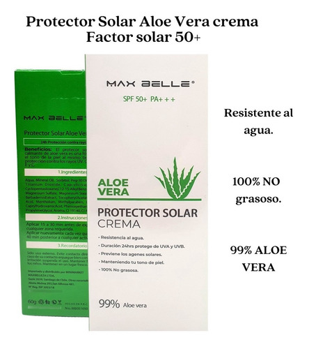 Imagen 3 de 3 de Protector Solar Crema Factor 50 Aloe Vera Resistente Agua