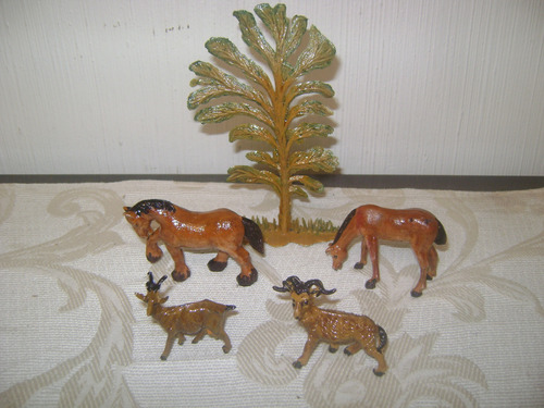 5 Animalitos Plastico Eg Toys Cabra Caballos Arbol Etc